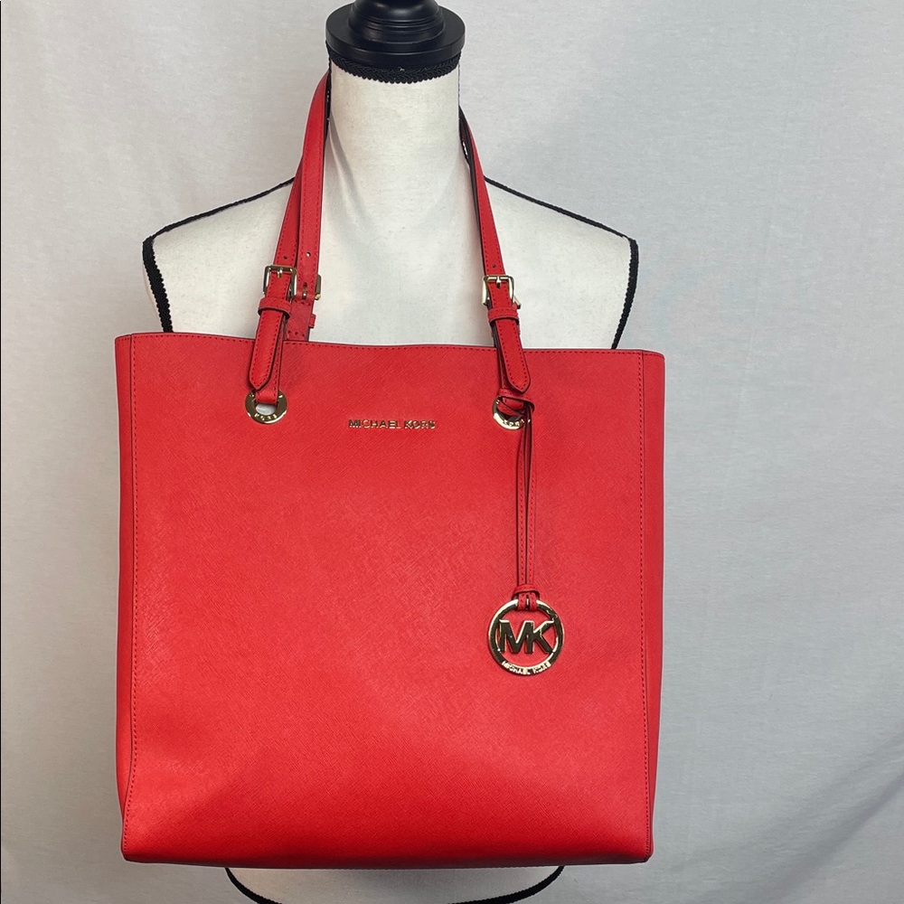 Michael Kors Vibrant cherry Red Tote gold hardware large purse - Picture 3 of 17